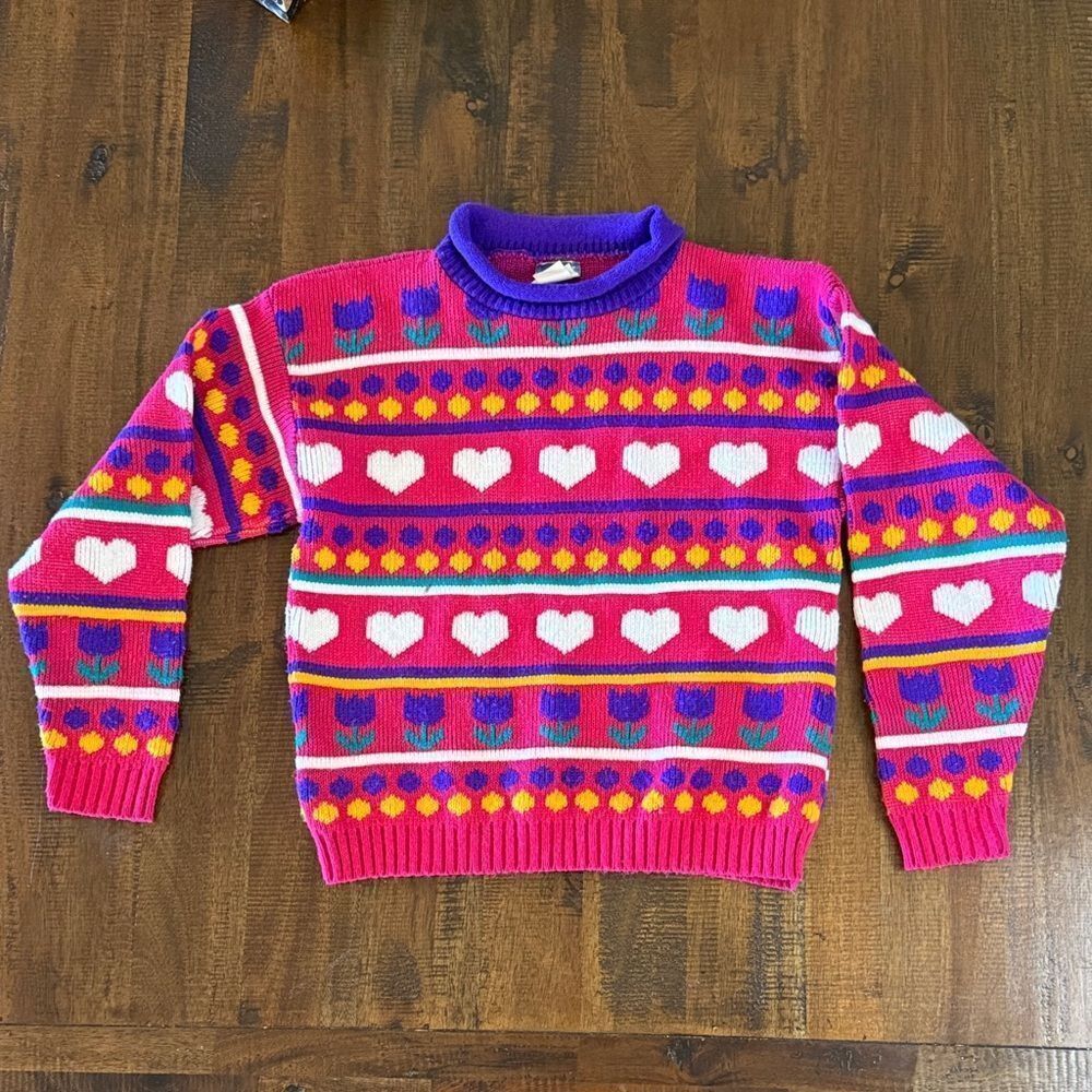 Vintage SureFun Dot ,Heart and Flower Sweater